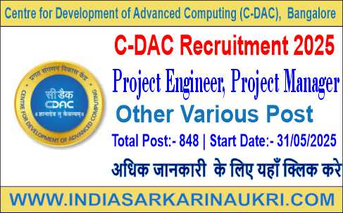C-DAC Recruitment 2025: Apply Online for 848 Project Engineer, Project Manager and More Posts 